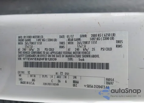 2017 Ford F-150 Xlt z USA, uszkodzony, nr VIN 1FTEW1E82HFB12039